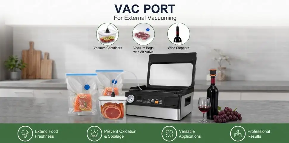 Máquina de embalagem a vácuo com porta externa de vácuo